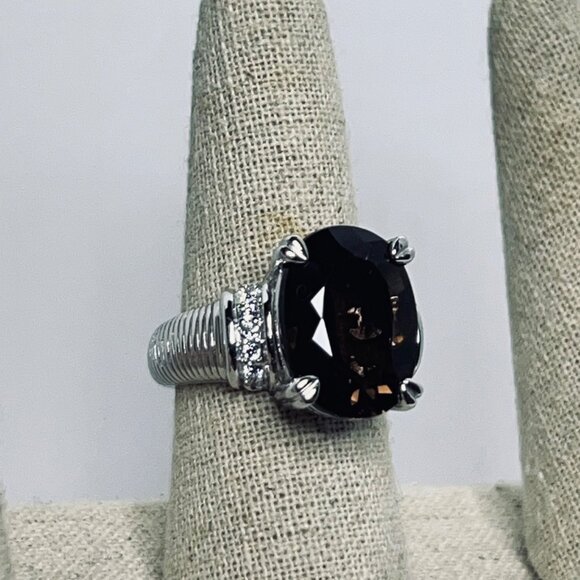 Judith Ripka Sterling Silver Smokey Quartz And Clear CZ Statement Ring (R458) - Picture 8 of 10